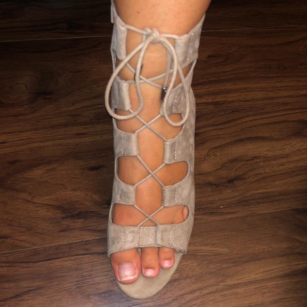 Tan Lace-Up Wedges